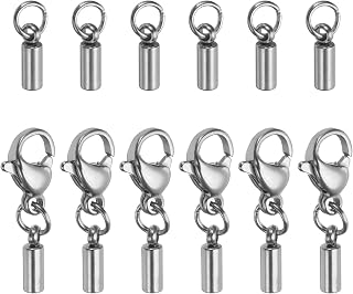 Generic 6Pcs Cord End Caps 1.8mm Inner Diameter Lobster Clasp Stainless Steel Cord End Caps for DIY Bracelet Necklace Silver Tone