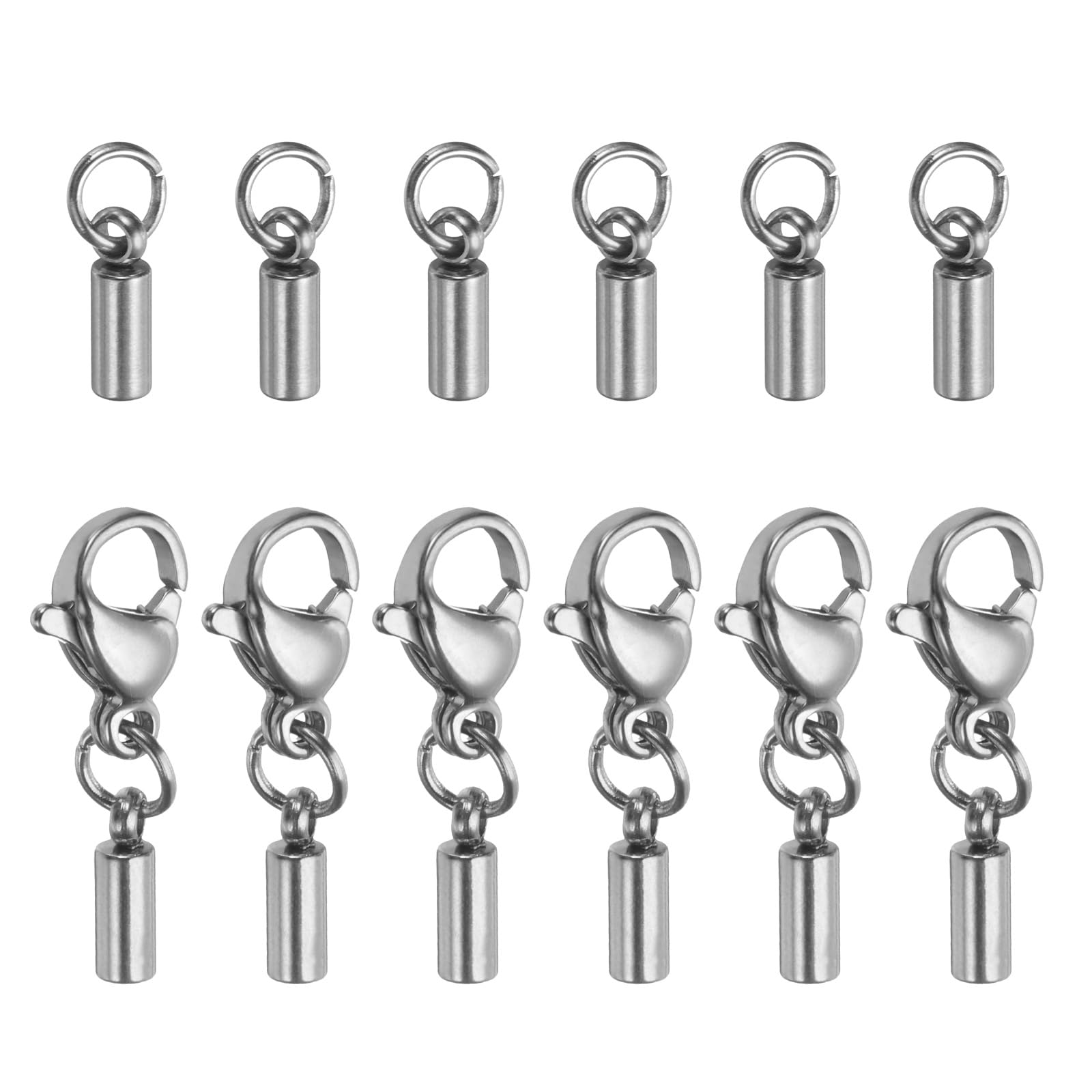 Generic 6Pcs Cord End Caps 1.8mm Inner Diameter Lobster Clasp Stainless Steel Co