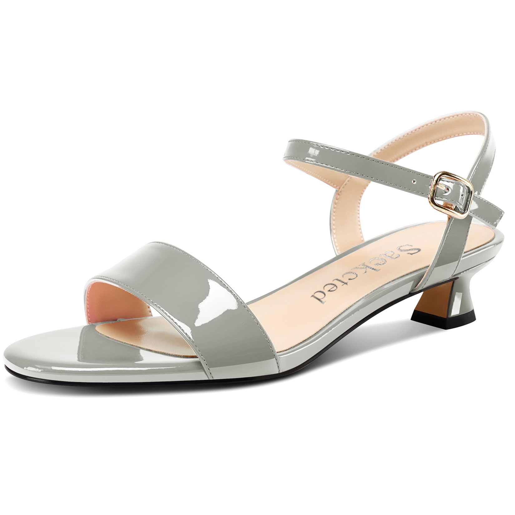 Saekcted Women Kitten Low Heel Open Toe Strappy Ankle Sandals Slingback Buckle D