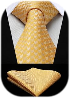 HISDERN Men's Ties Solid Colour Elegant Business Tie Wedding and Handkerchief Set Ties Classic Plaid Party