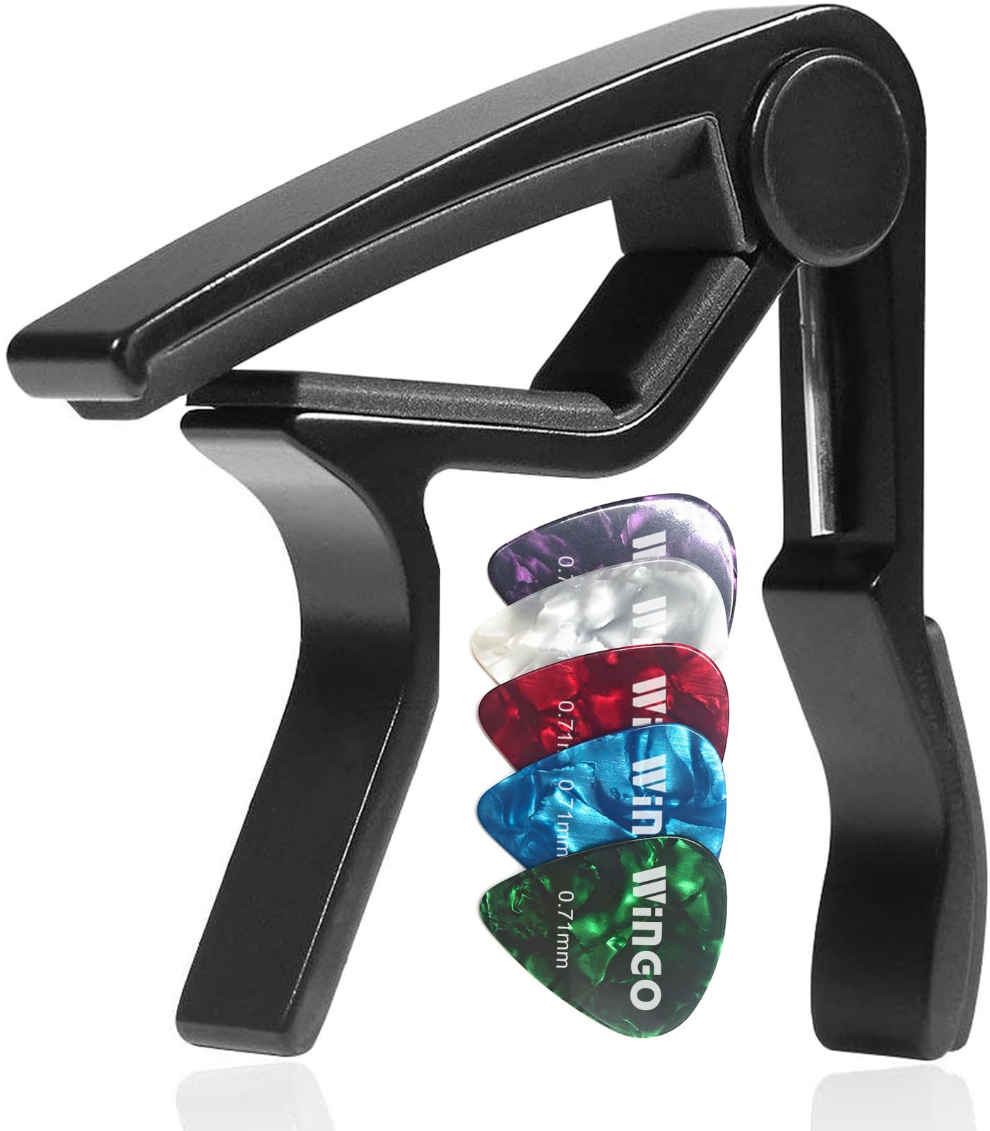 WINGO Guitar Capo for Acoustic and Electric Guitars with 5 Picks, Black | Guitar