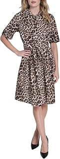 DKNY Womens 3/4 Sleeve Collared Neck Cotton Poplin Shirt Dress