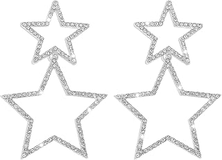 Sliver Big Star Earrings for Women Rhinestone Star Stud Earrings Lightweight Crystal Dangle Earrings Star Dangle Earrings Star Jewelry