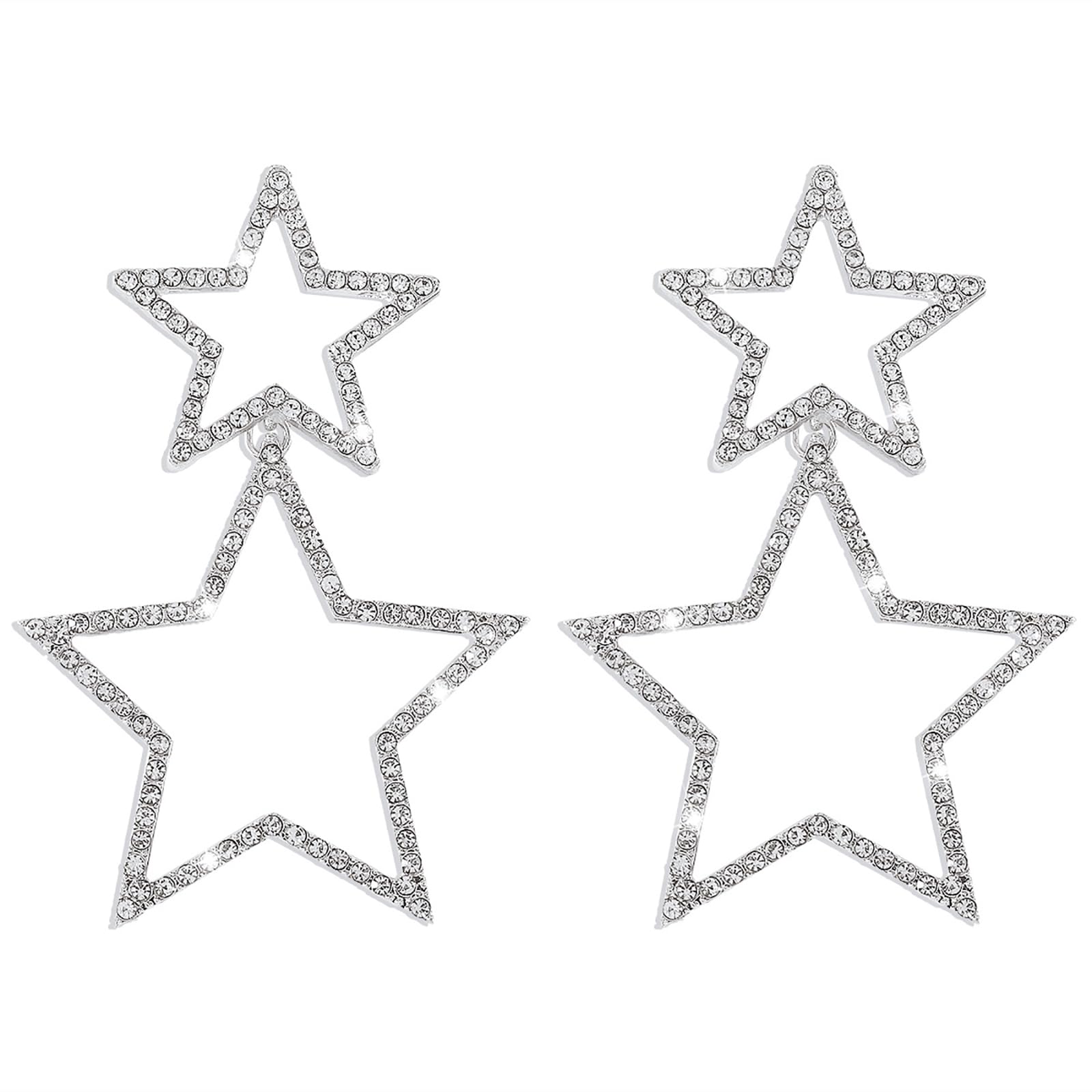Sliver Big Star Earrings for Women Rhinestone Star Stud Earrings Lightweight Cry