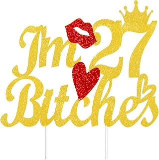 Happy 27th Birthday Cake Topper Gold Glitter Toast 27th Birthday Decorations 27th Anniversary Dessert Toppers, 27 Theme Cake Picks Appetizer Cocktail Toothpicks Party Supplies