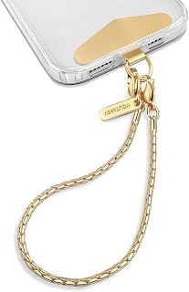 MOUTAKEY Phone Wrist Strap,Metal Phone Chain,Wrist Lanyard for iPhone | Metal Tab,Rust-Proof,Anti-Theft Phone Lanyard,Shiny iPhone Wrist Strap For Women,Lightweight Only 0.56 Oz,Gold Short