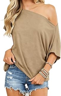 Eniloyal Off The Shoulder Tops for Women Short Sleeve Trendy T Shirts Loose Batwing Summer Going Out Oversized Blouse Tunic
