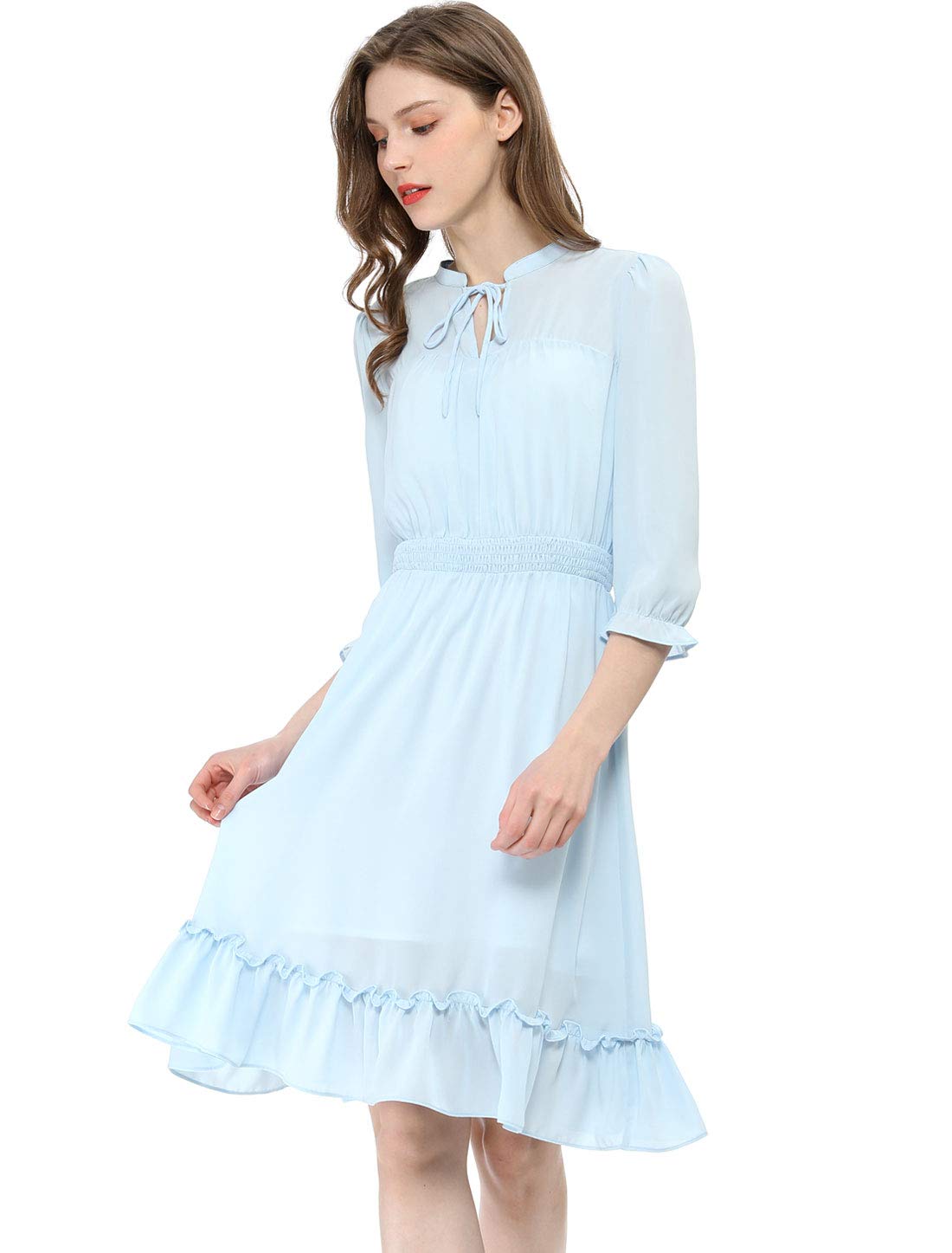Allegra K, Women's Casual 3/4 Sleeve Chiffon Summer Boho Wedding Guest Dress