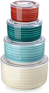 vancasso Bonbon Ceramic Mixing Bowls with Lids Set of 4, Multi-Color Nesting Serving Bowls for Food Prep, Storage, Microwave and Dishwasher Safe, 60/36/20/10 oz, Stylish and Functional Design