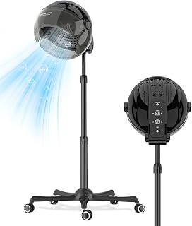 Professional AC Motor Stand Hood Hair Dryer | Ionic & Fast Drying Bonnet Dryer with 3-Speed, Multi-Temp (40-75℃) & Digital Timer (5-60min) | Anti-Winding Wheels for Home/Salon Use