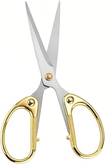5" Stainless Steel Scissors Sharp Blades - Ambidextrous Comfort Grip Multipurpose for Office, Home, School, Crafts, Fabric - Ideal Gift (Gold)