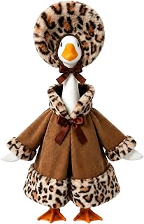 Winter Porch Goose Outfit Leopard Print Coat Costume for 23'' Lawn Statue | Porch Goose Clothes for Plastic or Cement Statues, Outdoor Winter Patio, Lawn, and Garden Decoration, Gift for Grandma