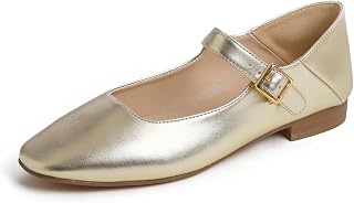 Feversole Women's Square Mary Jane Fashion,Elegant Ladies Casual Shoes Ballet Flat Square Toe Comfortable Walking Daily Mary Jane Fashion Shoes