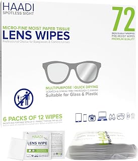 Glasses Cleaner Wipes 72 Individually Wrapped Lens Wipes Multipurpose Suitable for Spectacle Lenses, Cameras, Binoculars, Mirrors, Screens, Optical and Electronic Devices