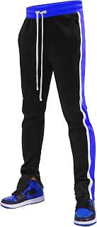SCREENSHOT-S41706 Mens Hip Hop Premium Slim Fit Comfort Track Pants - Athletic Sport Fitness Color Block Fashion Urban Lifestyle Streetwear Bottoms-Black/Royal-3XLarge