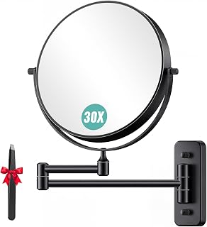Auxmir 1X/30X Wall Mounted Makeup Mirror, Bathroom Mirror, Black | 8" Double-Sided, Magnifying Mirror with 360° Swivel Extendable Arm for Bathroom, Bedroom, Vanity Room