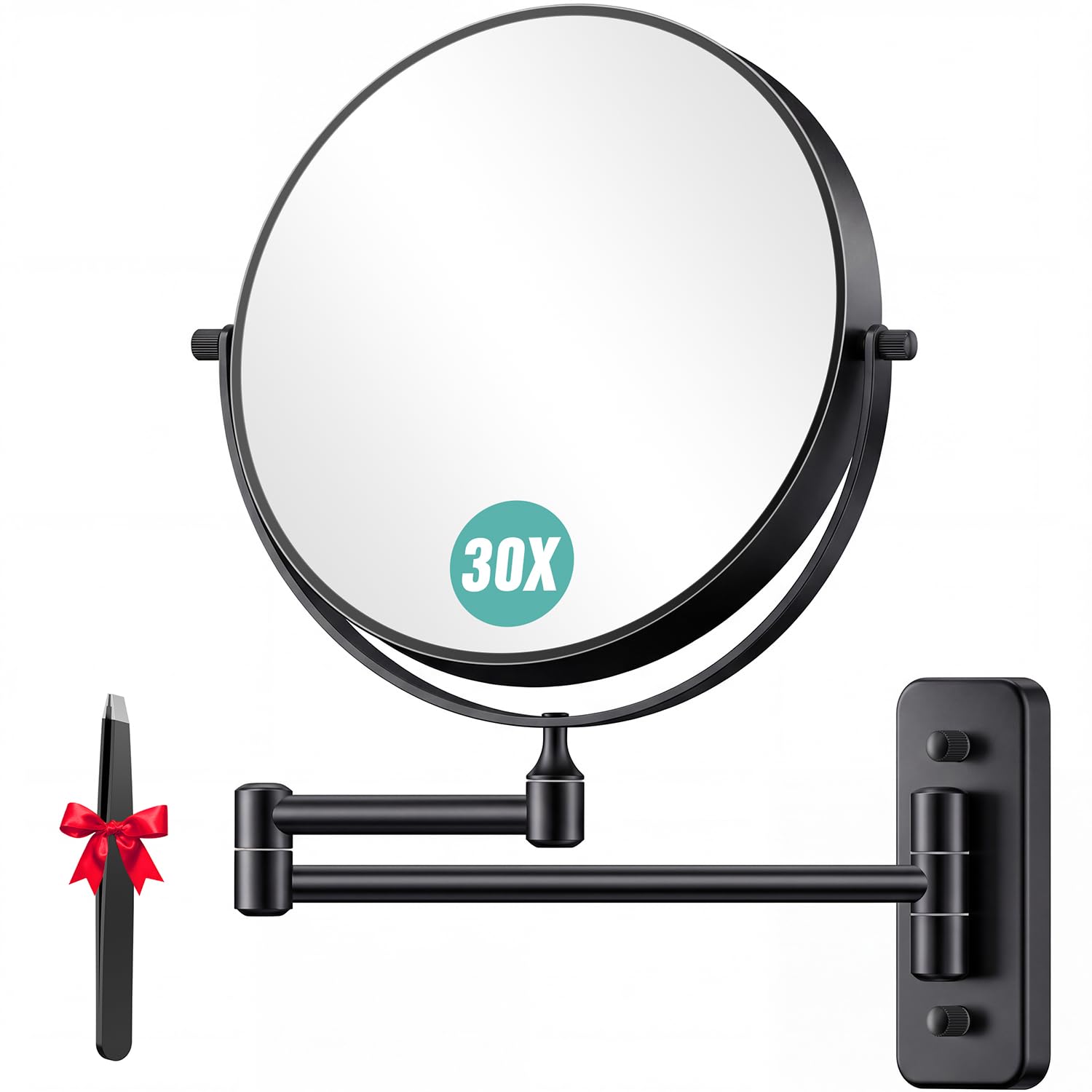 Auxmir 1X/30X Wall Mounted Makeup Mirror, Bathroom Mirror, Black | 8" Double-Sid