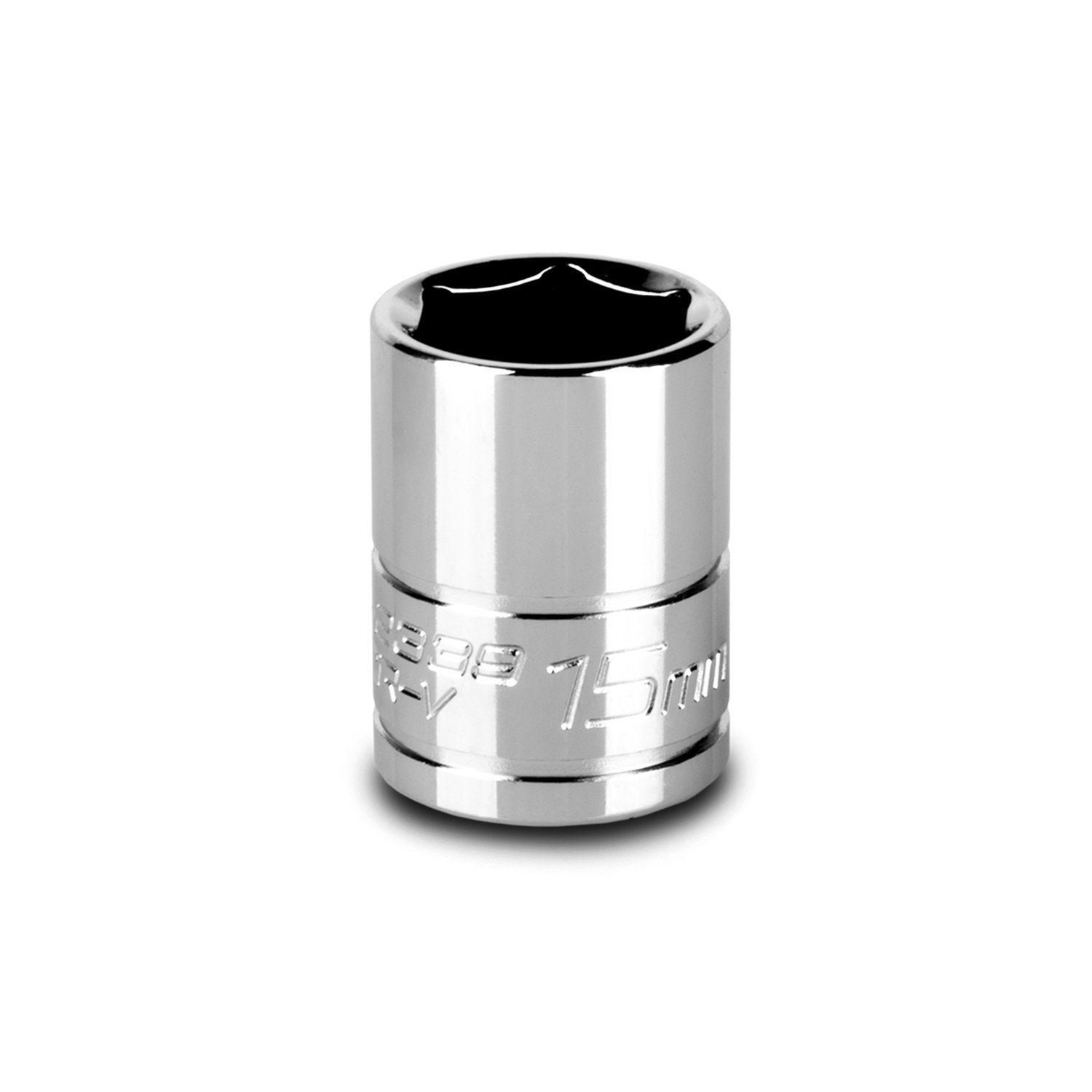 Capri Tools 15 mm flat socket, 3/8 inch drive, hexagonal, metric