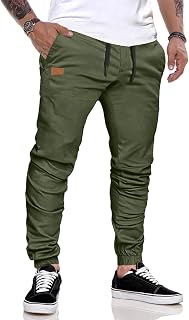 JMIERR Work Trousers Men's Casual Cotton Jogging Trousers with Elastic Waist with Side Pockets Outdoor Sports Slim Fit