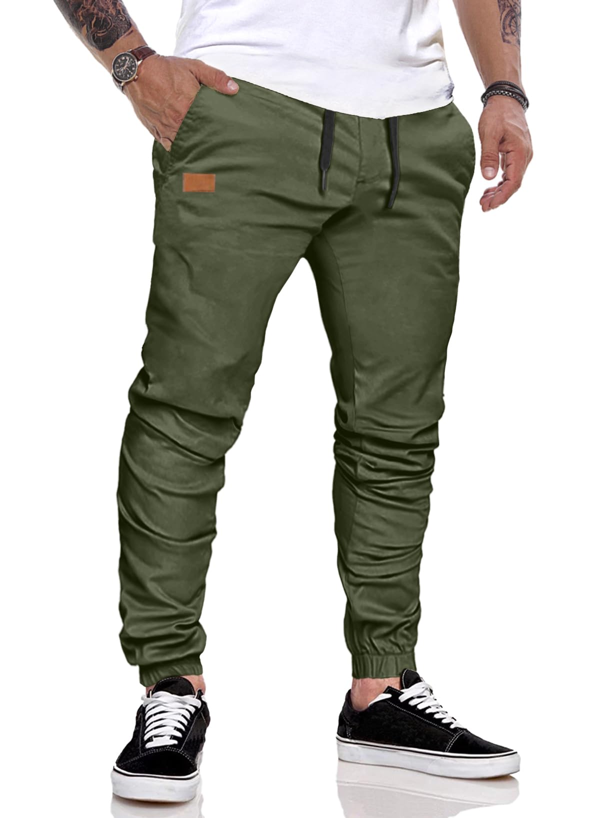JMIERR Work Trousers Men's Casual Cotton Jogging Trousers with Elastic Waist wit