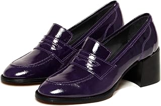 SHODENSE Women Vintage Chunky Heel Loafers Pumps Platform Round Closed Toe Oxford Shoes Burnished Patent Matte Suede Slip On Dress Loafer Block Stacked Heels Office Formal Work Business 4-11 M US