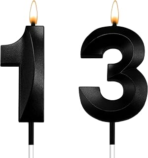 13th Birthday Candles for Cake, 1.97 inch 3D Diamond Number 13 Candle, 13th Birthday Decorations for Boys & Girls, 13 Year Old Birthday Cake Toppers for Party, Anniversary, Milestone (Black)