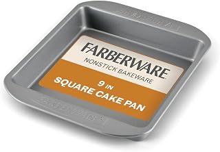 Farberware Nonstick Bakeware 9-Inch Square Cake Pan, Gray | Even baking and quick cleanup, square baking pan, heavy-duty metal baking pan, 450F oven safe, 9x9 baking pan for oven