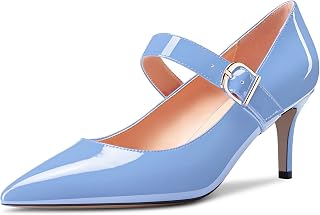 Saekcted Women's Stiletto Mid Kitten Heel Pointed Toe Pumps Mary Jane Slip-on Dress Shoes 6.5 CM Heels