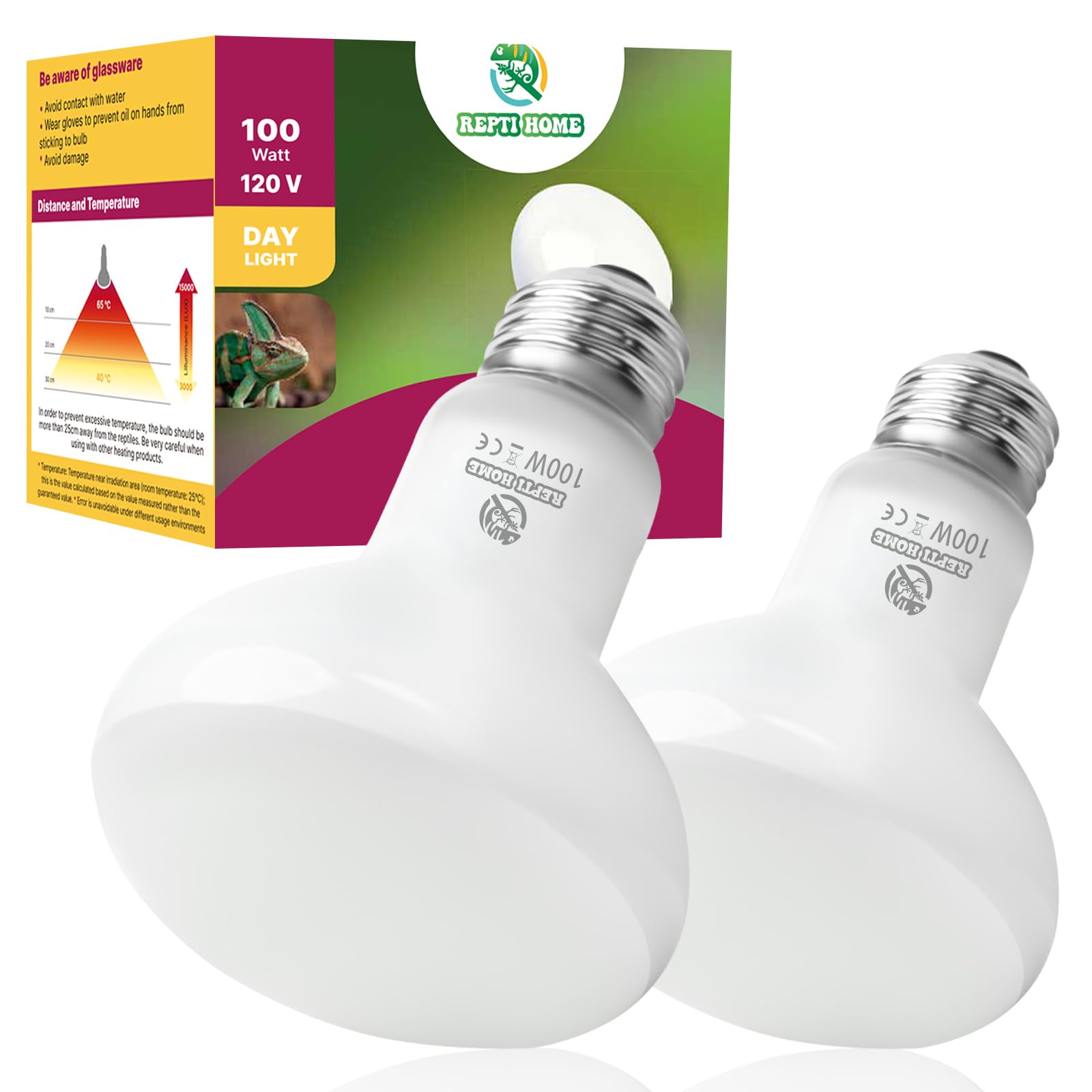 REPTI HOME Reptile Heat Lamp Bulbs, Simulate Natural Sunlight Heat Light Bulb, 2