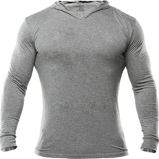 Muscle Alive Men's Long Sleeve Hooded Sweatshirt Elastic Lightweight Sweatshirts Polyester and Spandex