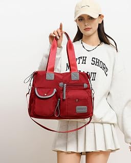 Multi-function Handbag for Women - Large Nylon Shoulder Bag with 9 Pockets for Work, Travel and Breastfeeding