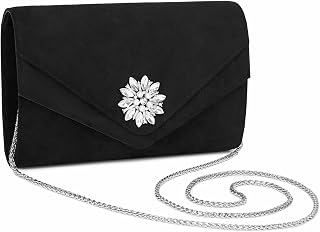 Miss Lulu Elegante pochette da donna con strass e finta pelle scamosciata per matrimonio
