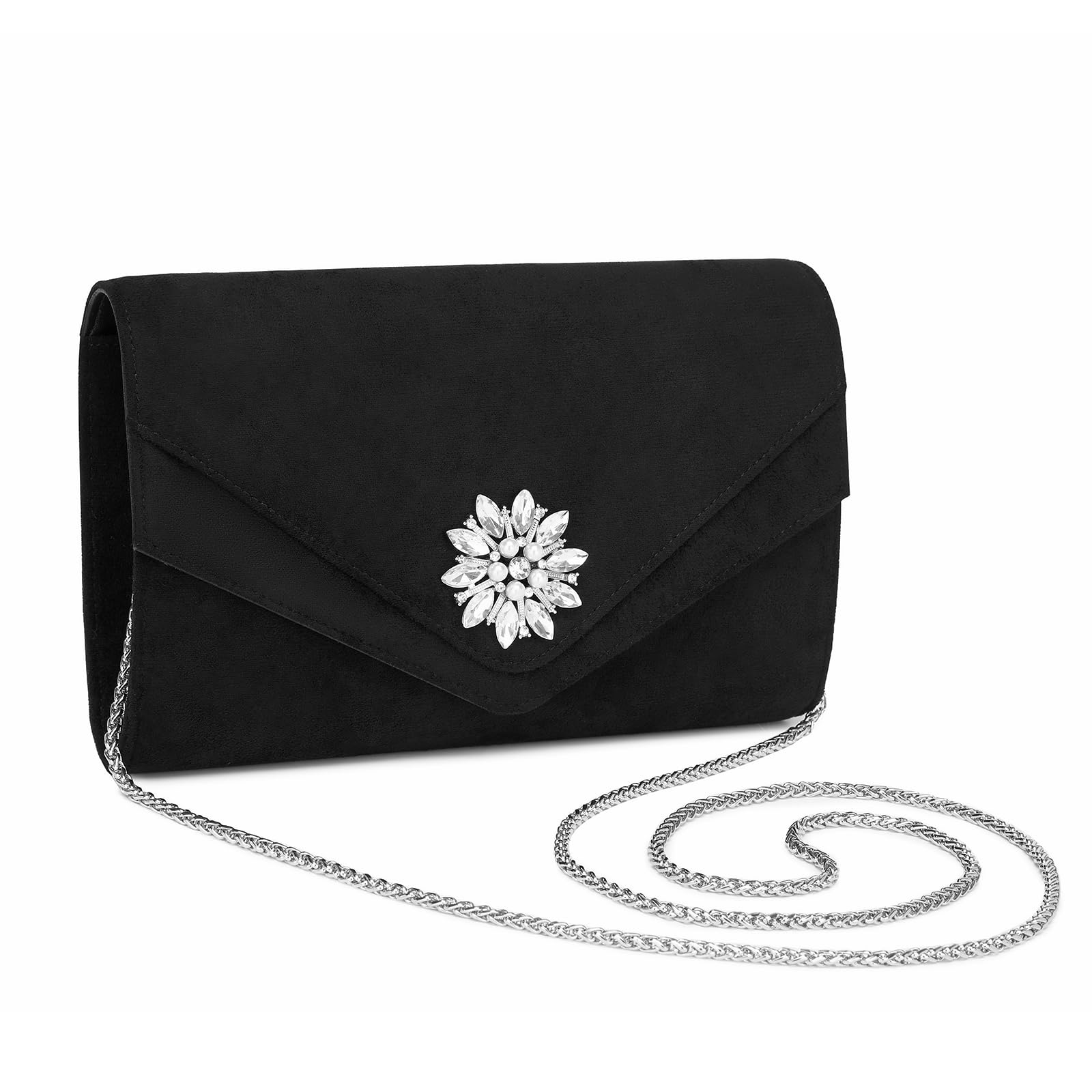 Miss Lulu Elegante pochette da donna con strass e finta pelle scamosciata per ma