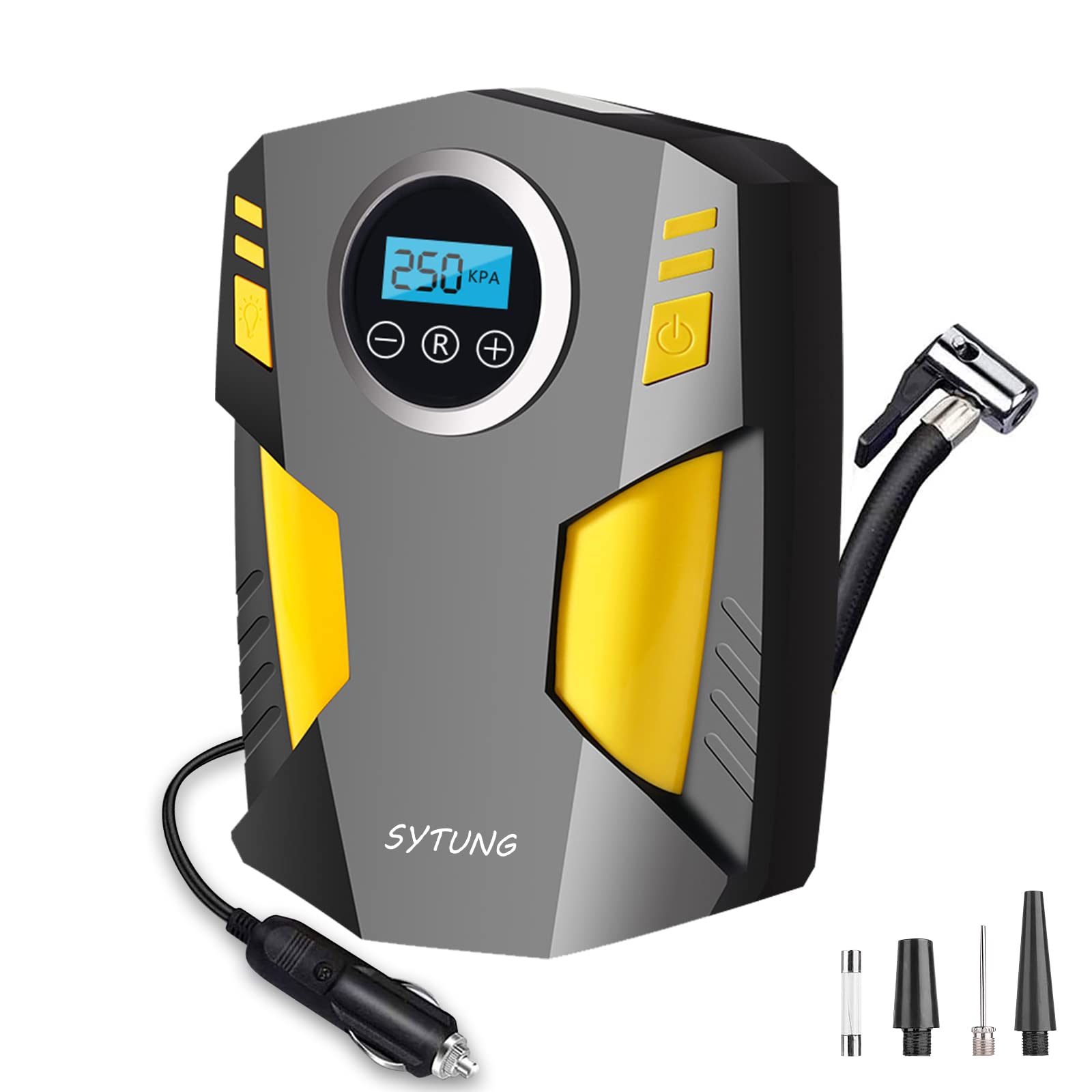 SYTUNG Digital Tyre Inflator, Portable Air Compressor Car Tyre Pump with 3 Nozzl