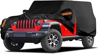 Waterproof Car Cover for Jeep Wrangler 4 Door 2006-2026 JK JL Windproof | Outdoor Waterproof Sun Rain Snow Hail Protection with Driver Door Zipper