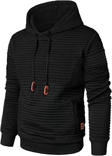 Qichic Men’s Sweatshirts Long Sleeve Pullover Patchwork Plaid Jacquard Hoodie Casual Drawstring Hoody Top