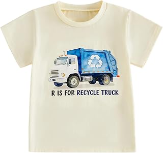 luethbiezx Construction Shirt for Toddler Boys Girls Kids Alphabet Truck Graphic Short Sleeve T-Shirt Early Learning