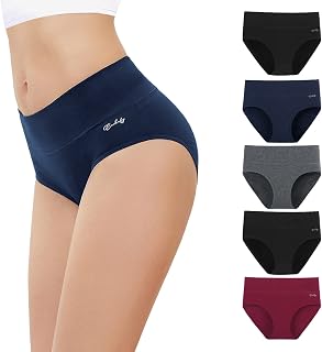 anqier Women's Cotton High Waisted 5 Piece Briefs in Cotton Stretch High Waist Women's Breathable Panties Underwear Soft