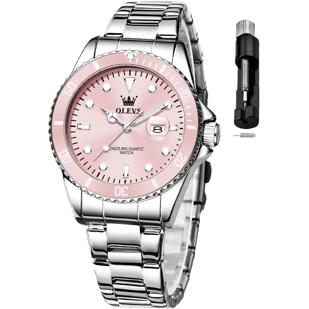 OLEVS Luxury Mens Chronograph Lunar Phase Two Tone Stainless Steel Waterproof Lu