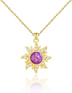 DAYANEY Rapunz Sun Necklace Purple Sun Jewelry Costume for Girls Women | Gold Sun Accessories as Birthday Gift for Daughter as Fairy Gold Pendant Necklace, Purple Jewelry Gift Outfits Skirt Dress
