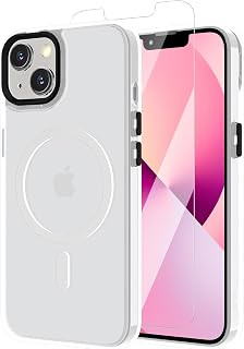 Magnetic Case for iPhone 13, iPhone 14 with Screen Protector, [Compatible with Magsafe] Ultra Slim Translucent Matte Shockproof Protection Phone Cover-Clear