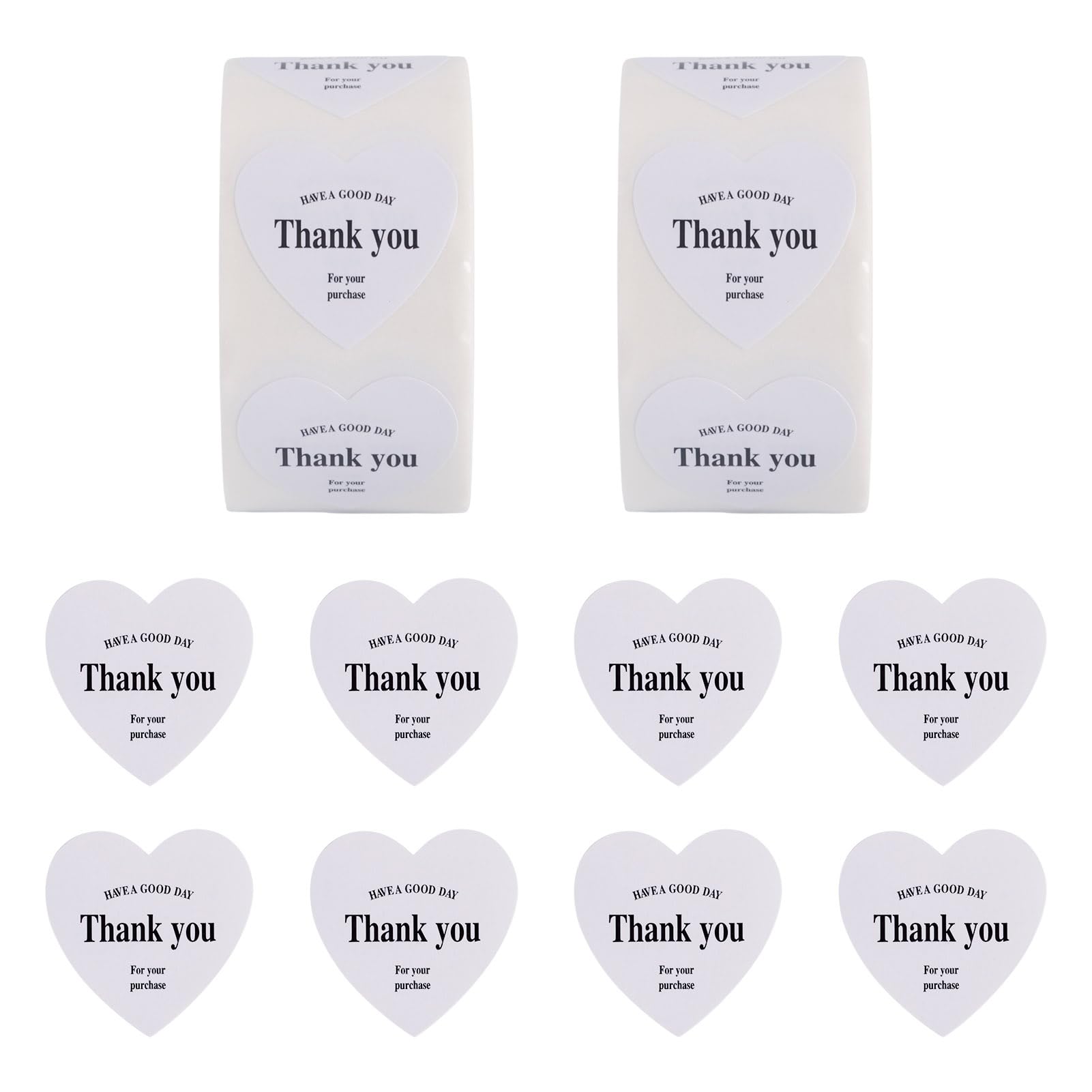 1000 Hearts and Thank You Roll Stickers, 25mm Self Adhesive Paper Tag Stickers, 