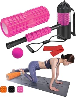 Trigger Point Foam Roller Set: 6-in-1 Kit with Hollow Core Roller, Muscle Stick, Ball, Resistance Bands for Back Pain & Exercise Recovery