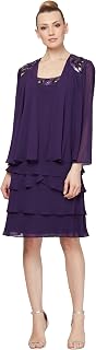 S.L. Fashions Women's Petite Mother of The Bride Jacket Dress with Sequined Cut Out Shoulder
