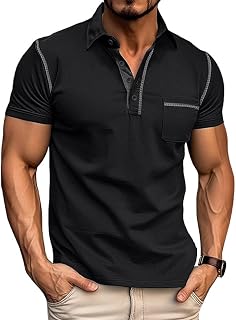 Qekoma Mens Polo Shirts Short Sleeve Casual Collared Shirt with Pocket