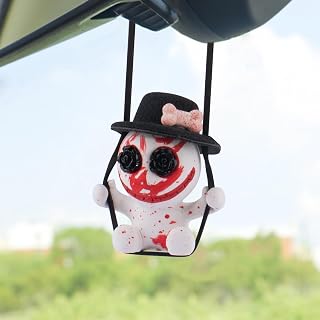 wonuu Car Rear View Mirror Hanging Decoration Swinging Skull, Cool Swing Skeleton Pendant for Auto Interior Ornament, Red Bone Top Hat Skull