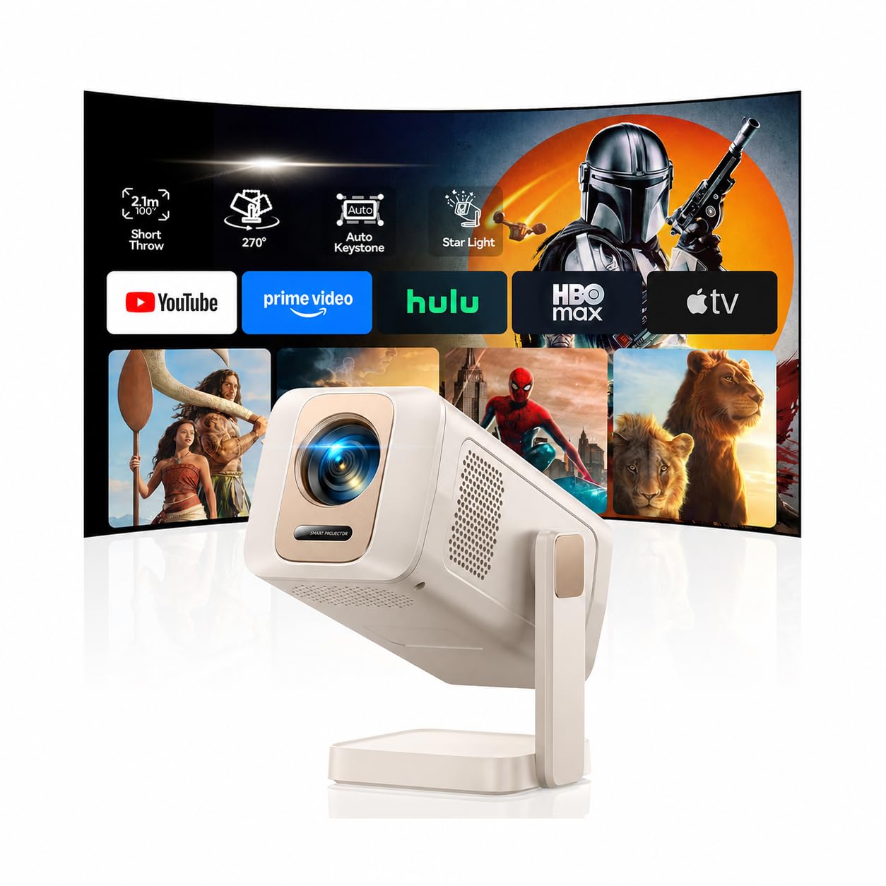 Portable Mini Projector [Smart OS & 4K 1080P Support & 270° Stand ] Outdoor Smar