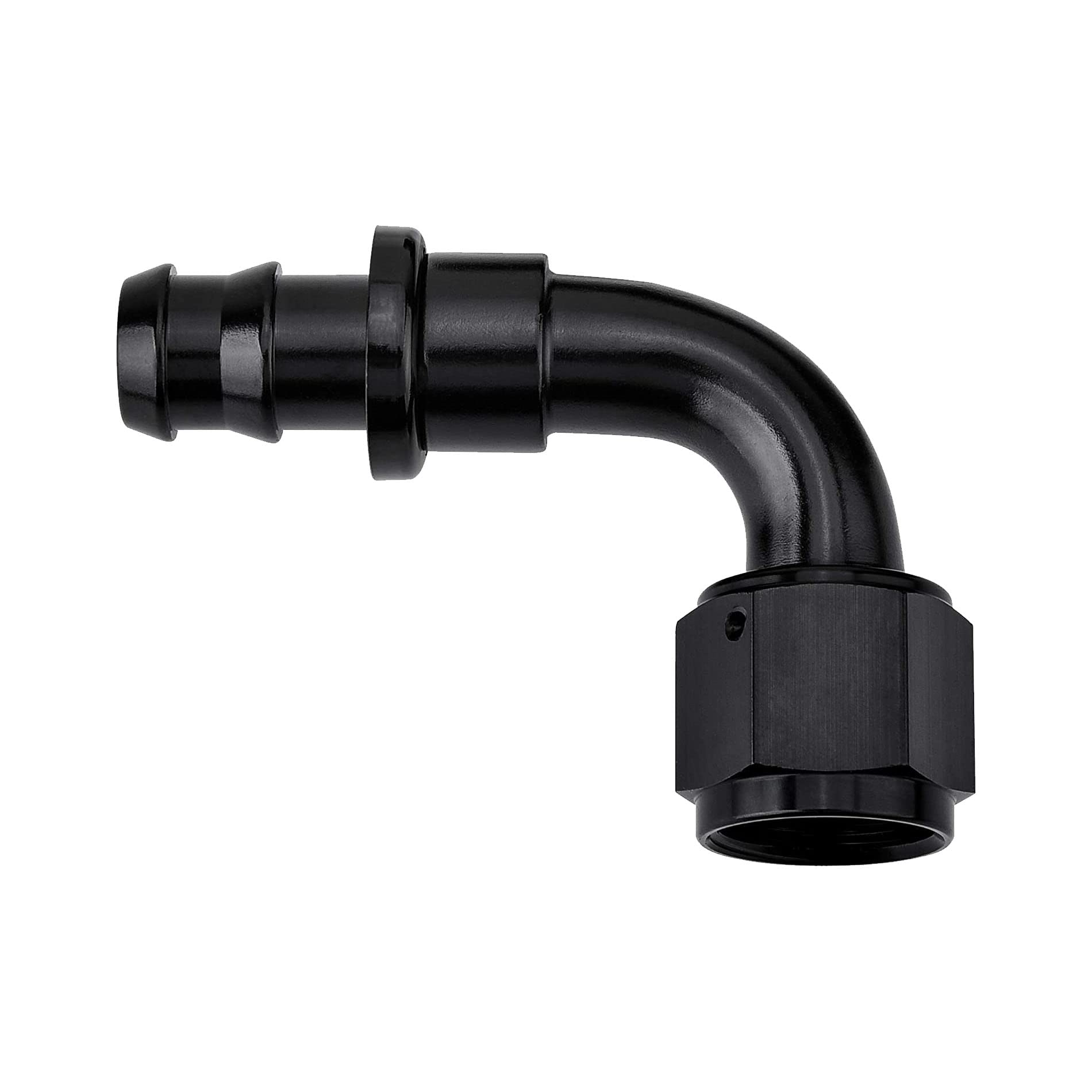 EVIL ENERGY 6 AN 90 Degree Push Lock Hose Fitting, Aluminum Barb Black | 3/8" Ba