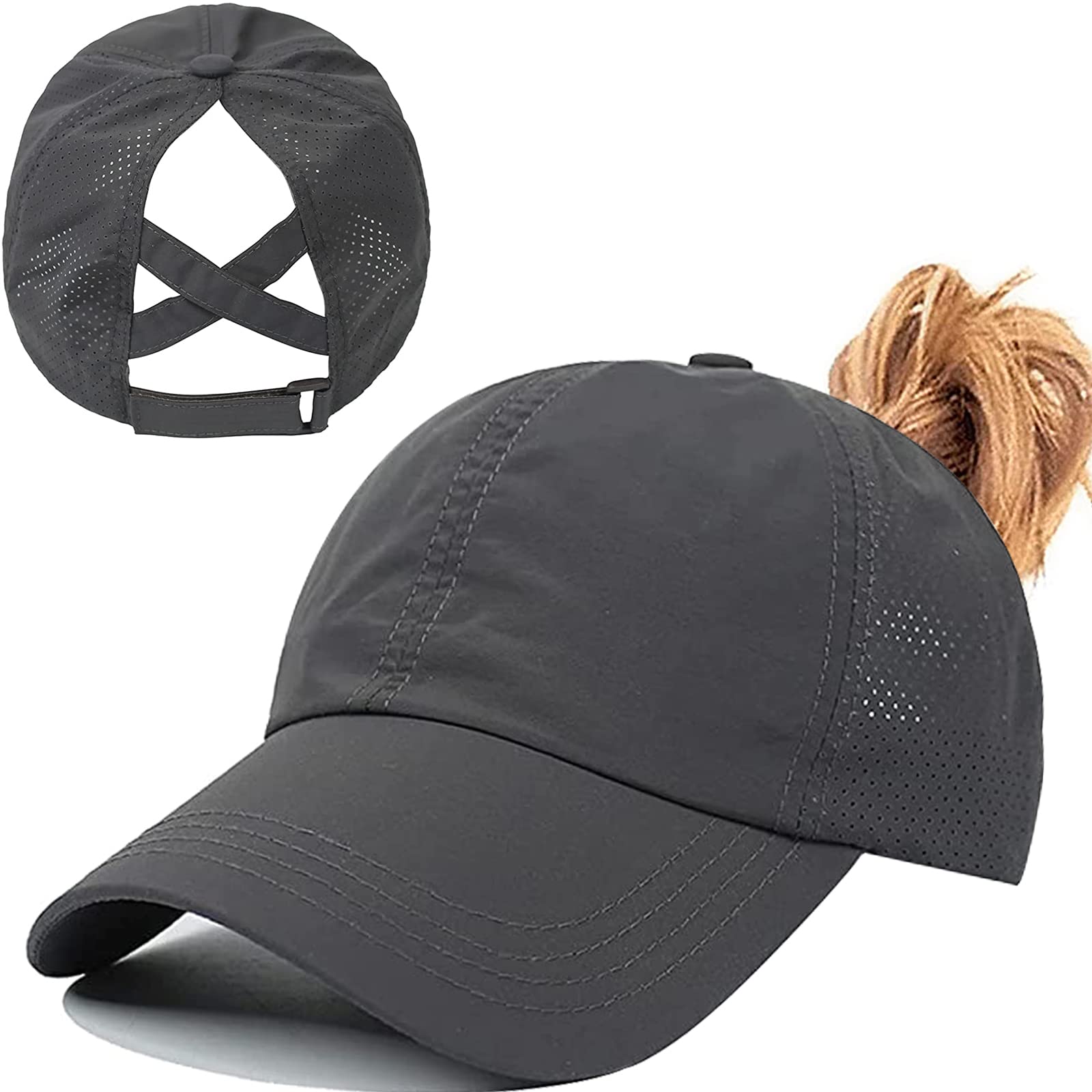 Ponytail Baseball Cap Women's Summer Adjustable Quick Drying Mesh Breathable Bas