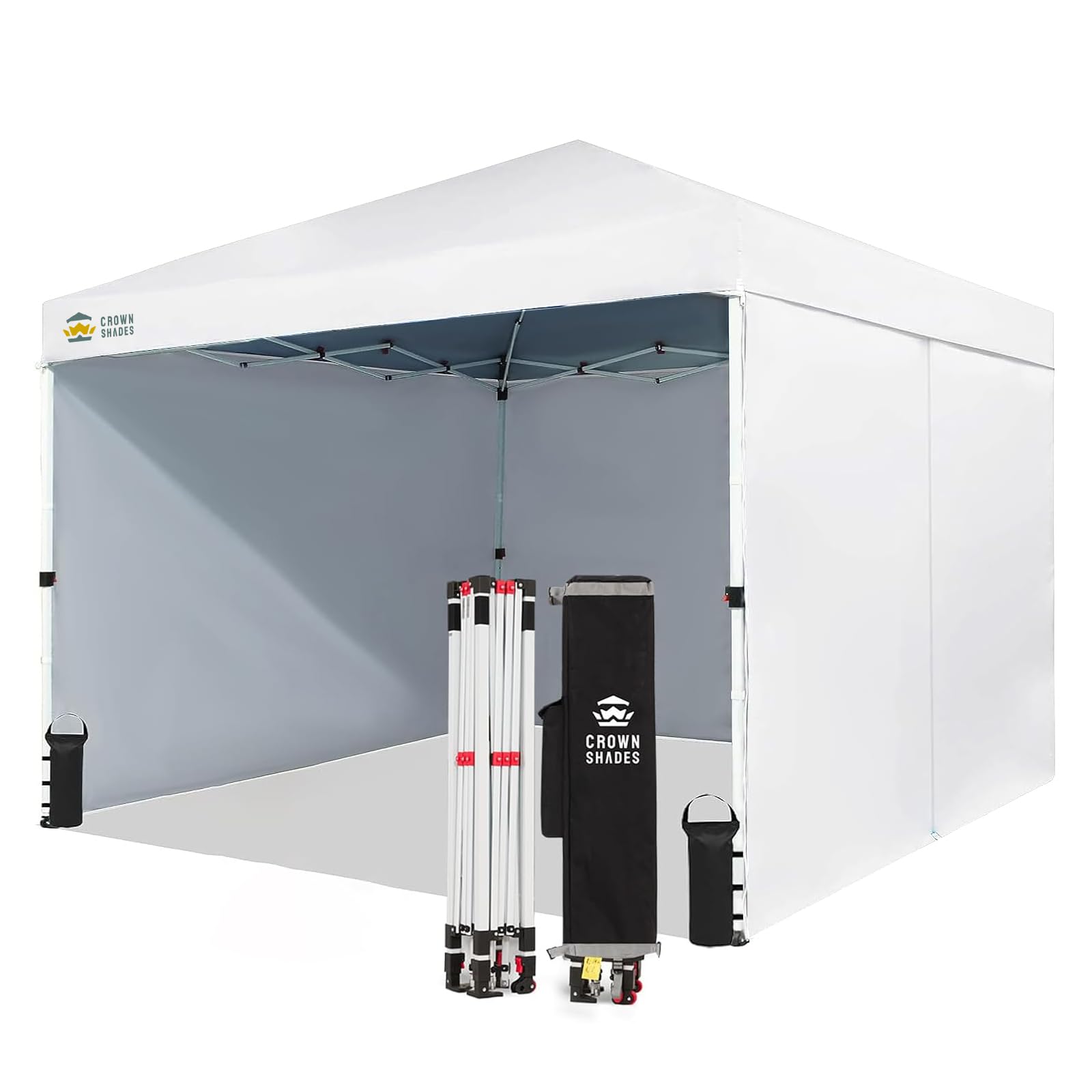 CROWN SHADES 10X10 Commercial Pop Up Canopy Tent with Sidewalls, White | 300D Si